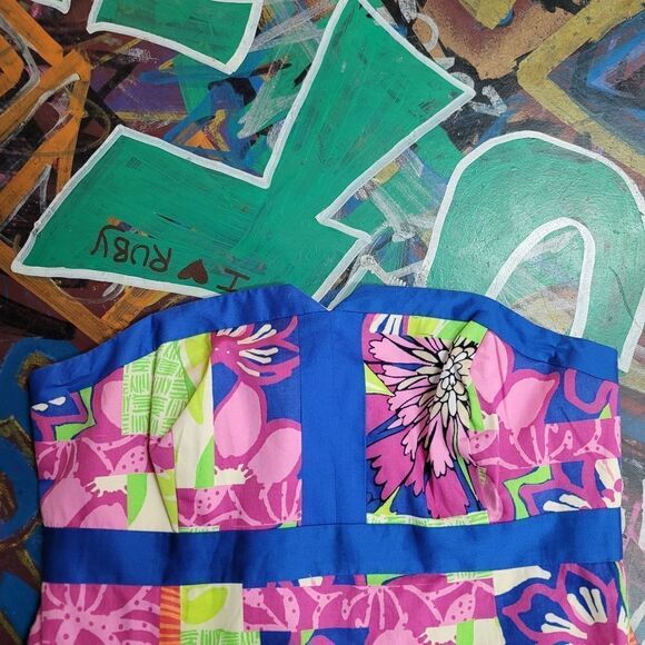 Vibrant Lilly Pulitzer Strapless Patchwork Dress - size 2 - Picture 9 of 9